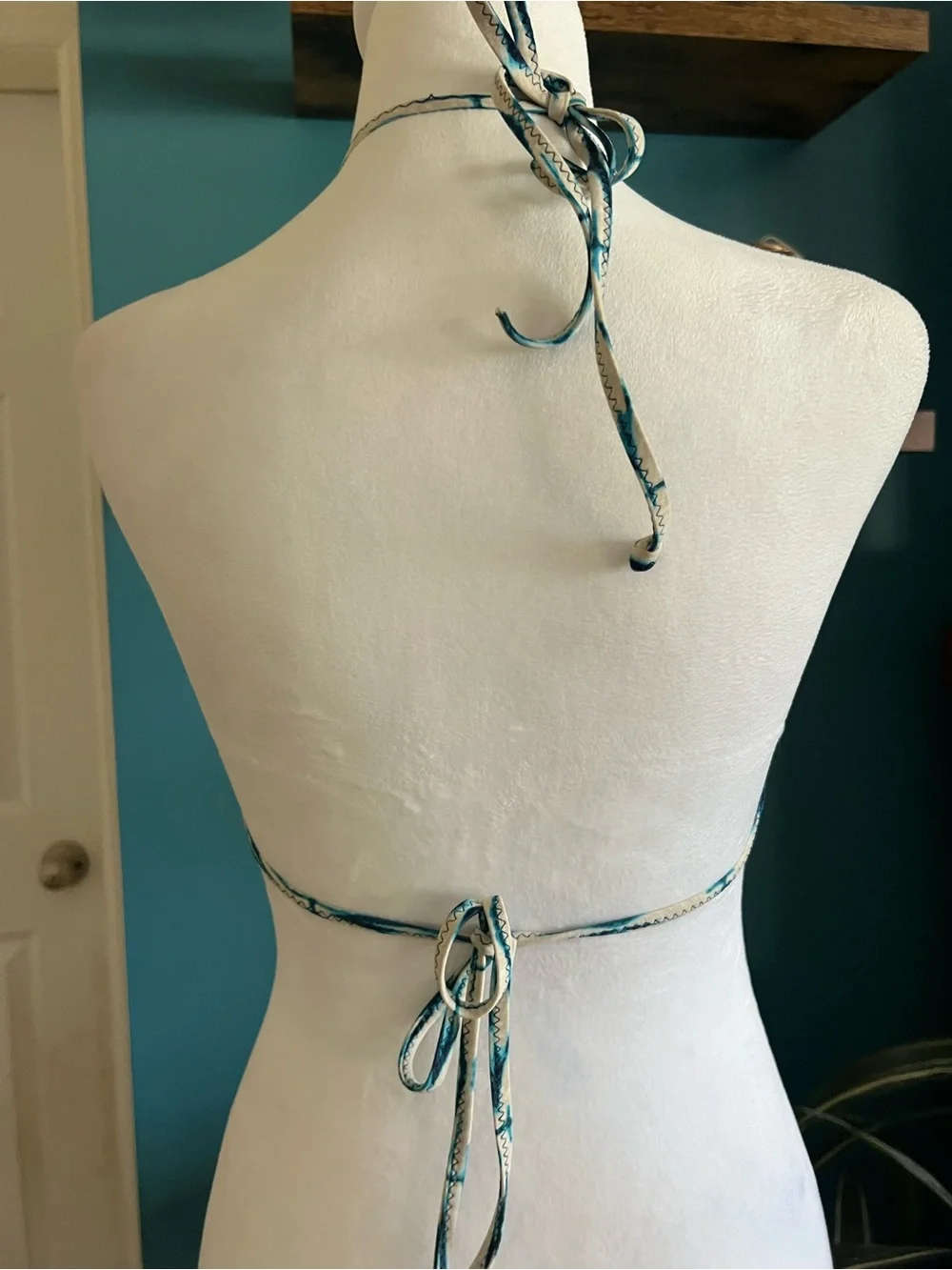 Frankie's Bikinis Blue Aztec Triangle Tie-Halter Bikini Top